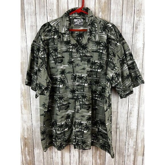 Pineapple Connection Green Island Palm tree Men Button Up Short Sleeve Shirt 2X - Picture 1 of 8
